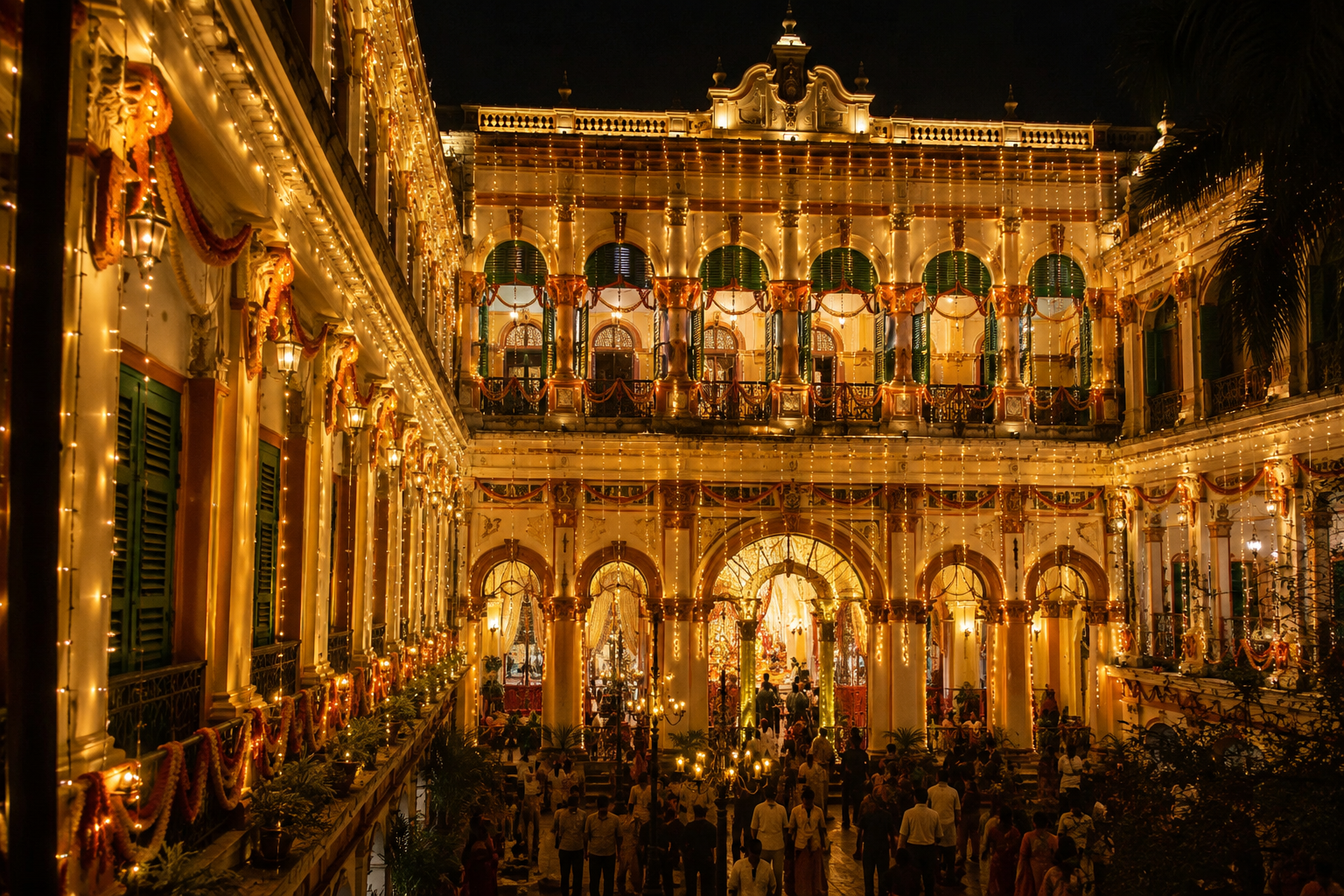 Heritage bôro bari illuminated for Durga Puja — Kolkata