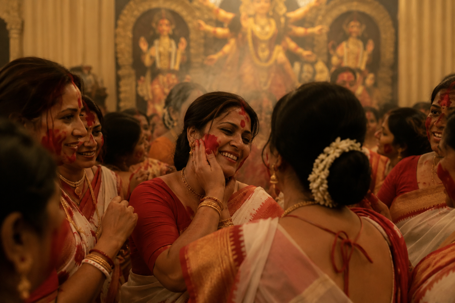 Bengali women celebrating Sindur Khela — Vijayadashami